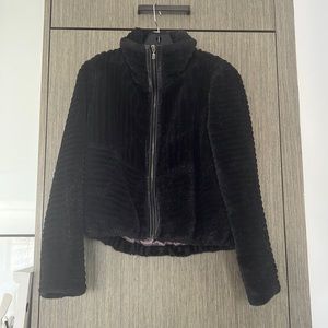 Anthropologie Faux Fur Navy Blue Zip Jacket sz Small
